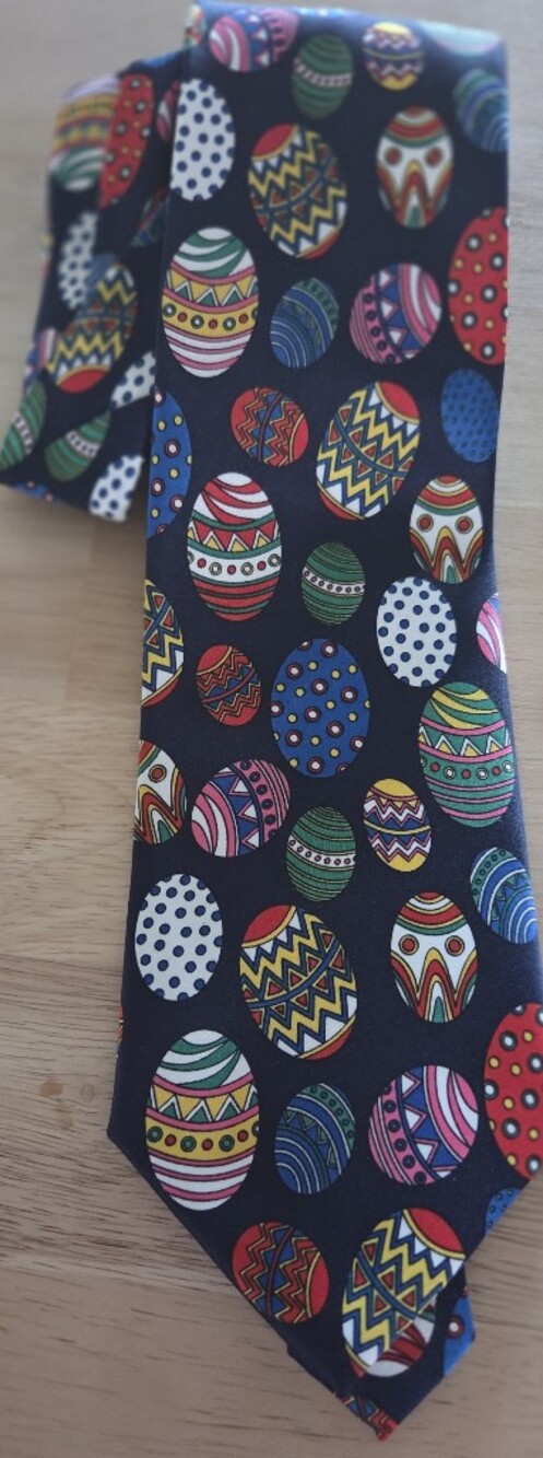 Ralph Marlin Navy Tie with Multicolored Egg Motif